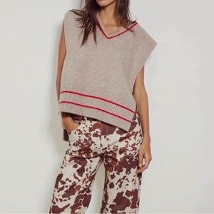 Free People All Star Stripe Poncho Oversized Sleeveless Sweater Vest Tie Tassel